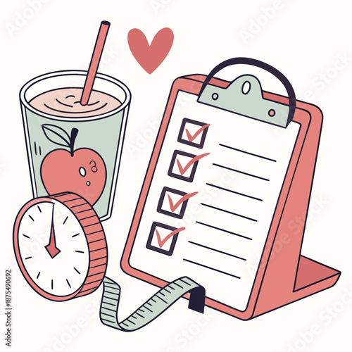 Healthy Fitness Diet Set with Protein Shake and Apple