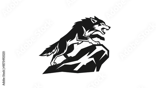 Wallpaper Mural Fierce wolf perched on rocky outcropping in bold black and white Torontodigital.ca