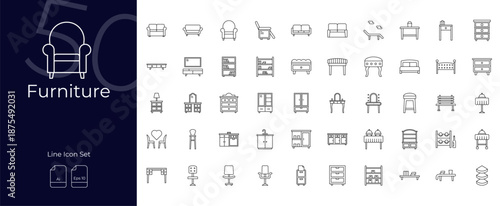 Furniture Line Editable Icons set