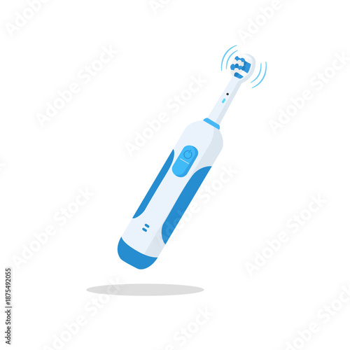 Electric toothbrush icon isolated on white background. Element for cleaning teeth. Dentistry equipment illustration. Vector tooth care tool in flat style.