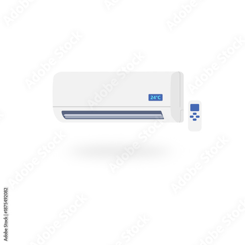 Conditioner. Realistic air conditioner with flows of cold air on blue background. Air conditioning concept illustration. 