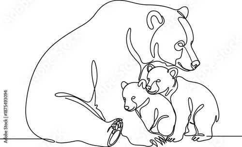 Photos Mother Bear Sits With Cubs Big Bear Family Mom And Kids Concept Continuous One L
