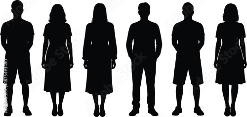 Vector illustration of diverse human silhouettes—symbols for posture, lifestyle, anonymity, gender mix, social presence, unity, and expressive design elements