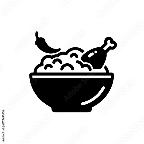 Bowl of soup with bread isolated on white background, Vector