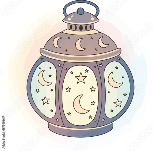Whimsical lantern decorated with moons and stars creating a dreamy night scene