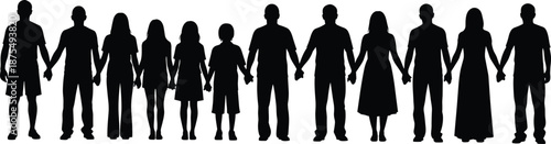 Vector illustration of people holding hands—symbols for unity, family, community, connection, diversity, posture, lifestyle, bonding, and social harmony