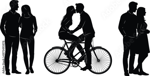 Vector illustration of romantic couple silhouettes—symbols for love, intimacy, relationship, bonding, lifestyle, emotion, posture, and expressive human connection