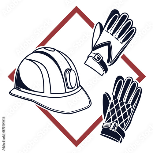 Industrial PPE Icons - Helmet, Gloves, Safety Equipment Set
