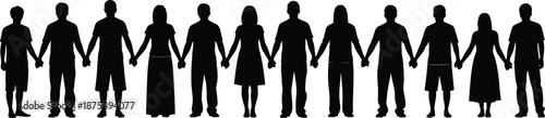 Vector illustration of people holding hands—symbols for unity, community, diversity, bonding, posture, lifestyle, connection, teamwork, and social harmony graphics