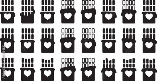 Black Hand with Heart Gestures on White Background