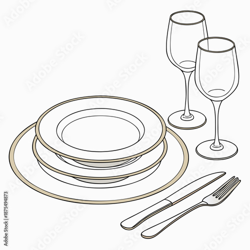 Luxury Crockery Plate Wine Glass Fork Vector Graphic