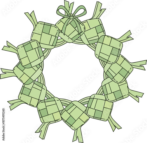 Decorative wreath made of traditional leaf-wrapped candies for festive celebrations