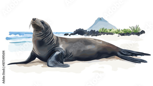 Isla de la Plata. Isla de la Plata hand drawn watercolor illustration