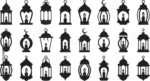Black Lantern Silhouettes on White Background