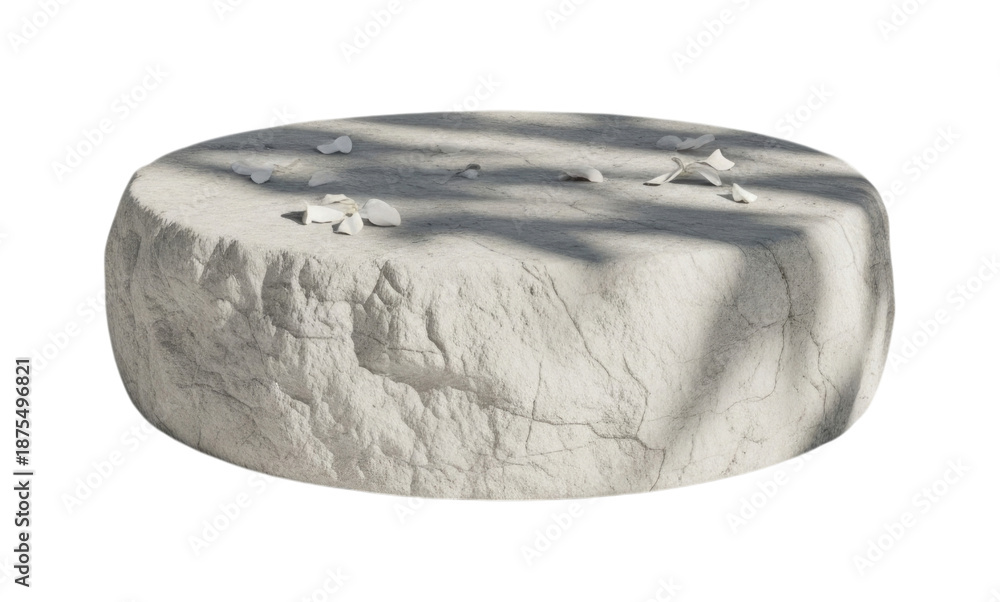 Obraz premium White marble pedestal with stones on top cutout isolated on transparent bg, png