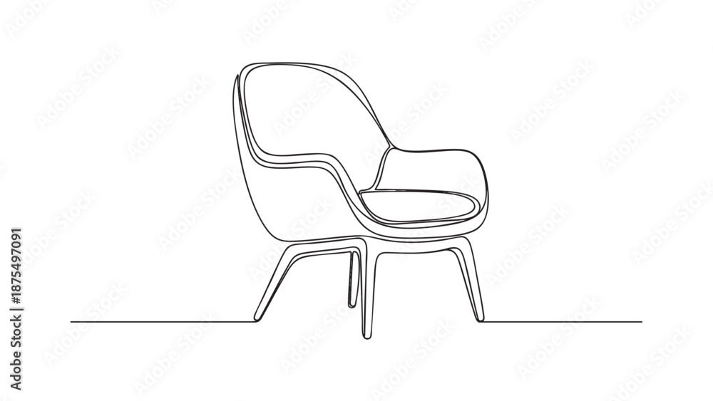 Fototapeta premium A minimalist line drawing of a modern armchair against a clean white background, conveying simplicity and design elegance.