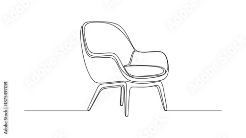 A minimalist line drawing of a modern armchair against a clean white background, conveying simplicity and design elegance.
