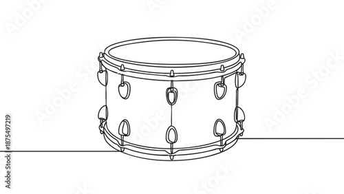 A minimalist single line drawing of a snare drum on a white background, perfect for music, rhythm, and creative projects.