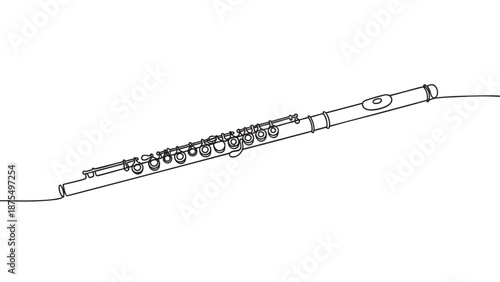 A minimalist line drawing of a modern flute set against a clean white background, ideal for music education, performance, or design concepts.