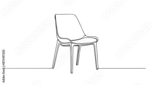 An artistic single line drawing of a modern chair on a clean white background, emphasizing minimalist design and simplicity, perfect for decor or concept art.
