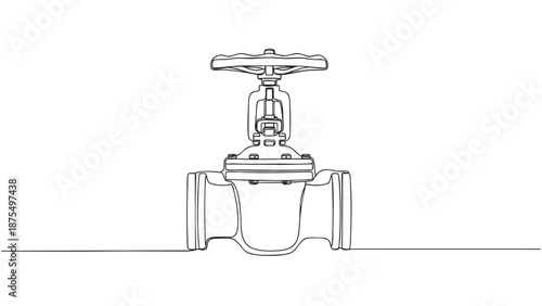 A clean, minimalist line drawing of an industrial gate valve against a stark white backdrop, perfect for technical or abstract design applications.