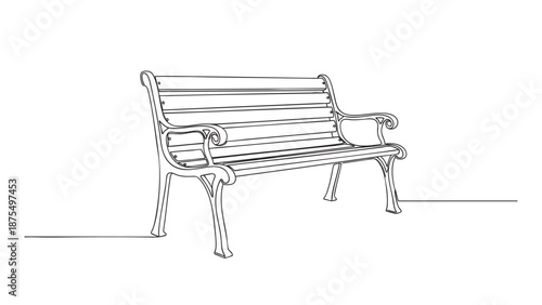A minimalist line drawing of an empty park bench against a white background, conveying solitude and anticipation of rest.