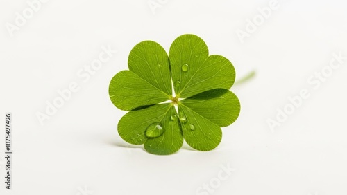 Single green clover leaf with dew drops