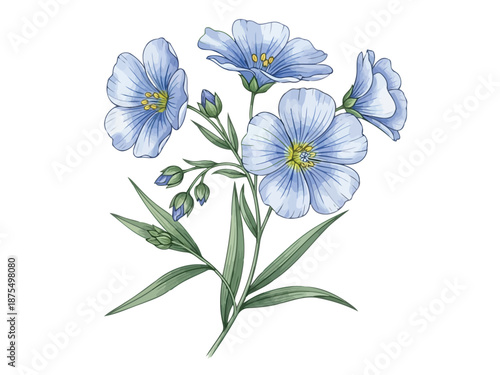 Blue flax flower botanical illustration vector for design