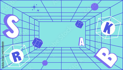 Empty Virtual Reality Metaverse Room Background, Futuristic Digital Space for VR Technology and Education Flat SVG Illustration