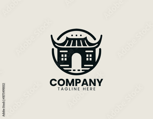 Yaodong house illustrated as traditional black vector logo design