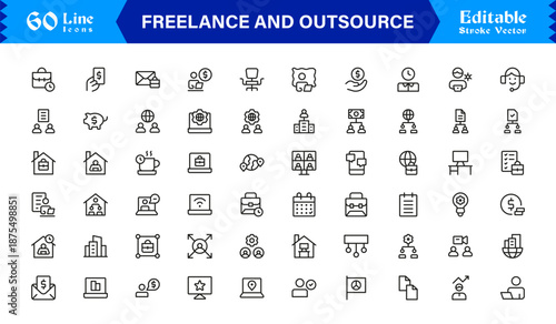Freelance And Remote Work Line Icon Collection – Unique Clean Outline Symbols For Business And Outsourcing