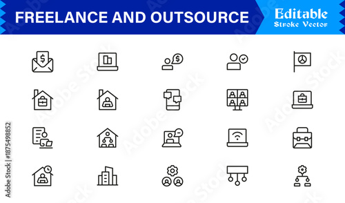 Freelance And Remote Work Line Icon Collection – Unique Clean Outline Symbols For Business And Outsourcing