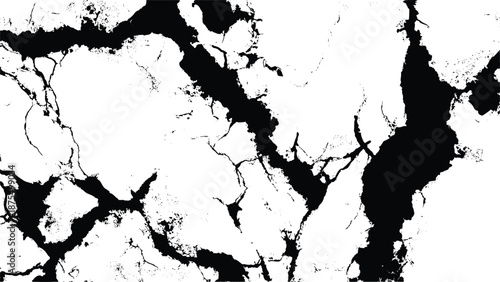 Black and white abstract texture with cracked marble like pattern and rough surface