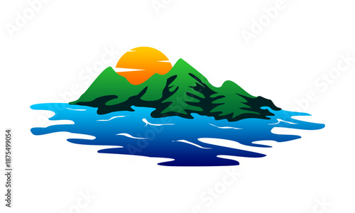 Mountain hills and sea illustration design vector