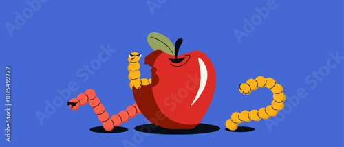 Apple and worms background, diet, products banner