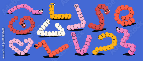 Colorful abstract worms, set of design elements