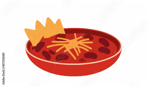 Hearty chili con carne bowl vector illustration for Mexican food design