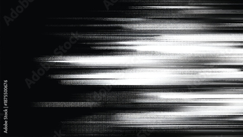 Abstract blurred white light streaks on black background with textured effect