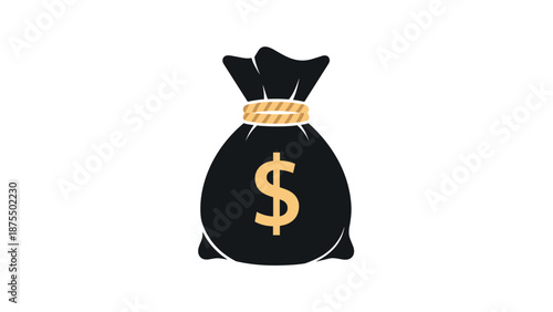 Flat design money bag icon with dollar symbol on white background