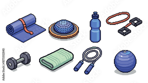 Pixel art fitness equipment collection for home workouts