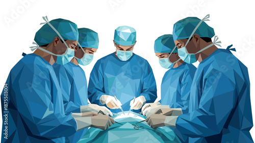 Low poly medical team performing surgery with precision