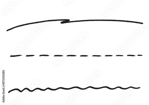 手書き風の飾り罫線・アンダーライン3種セット｜雑誌風, 破線, 波線, 直線, 手描き装飾