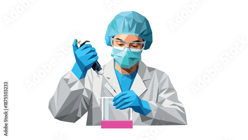 Low poly medical professional conducting laboratory experiment