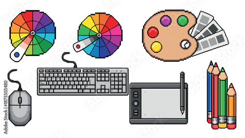 Retro pixel art tools for graphic design and digital illustration projects