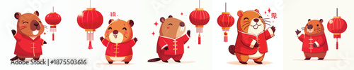 vector character capybara dressed in Chinese New Year