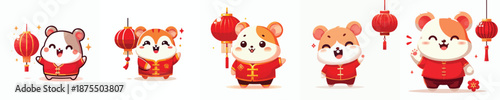 vector character hamster dressed in Chinese New Year