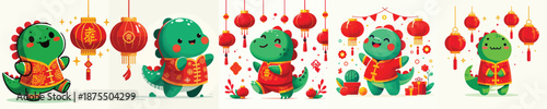 vector character dino dressed in Chinese New Year
