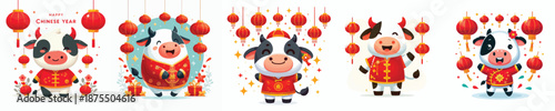 vector character cow dressed in Chinese New Year