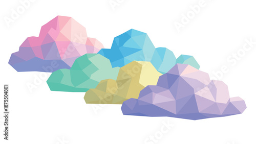 Colorful geometric low poly clouds on a white background