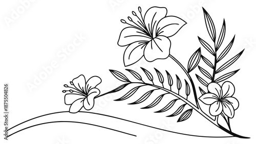 Elegant floral illustration with delicate leaves and blooming flowers